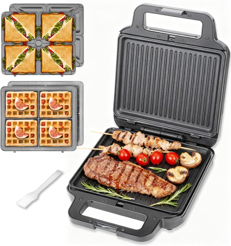 FineMade Panini Grill Press Breakfast Sandwich Maker 3 in 1, Electric Griddle Panini Press, Grilled Cheese Maker, Sandwichera Electrica, Belgian Waffle Maker with Removable Plates - Image 1